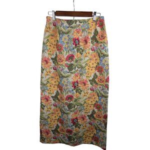 VTG Susan Bristol Floral Maxi Skirt Size 8 Linen Cotton Cottagecore Boho Yellow